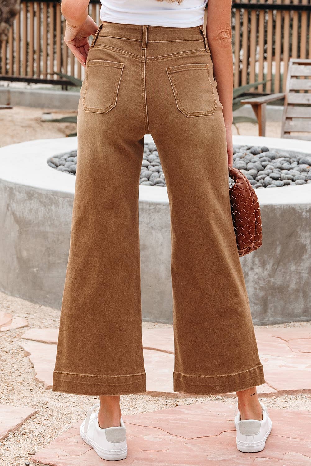 Breen Cropped High Rise Wide Leg Jeans: Brown / M