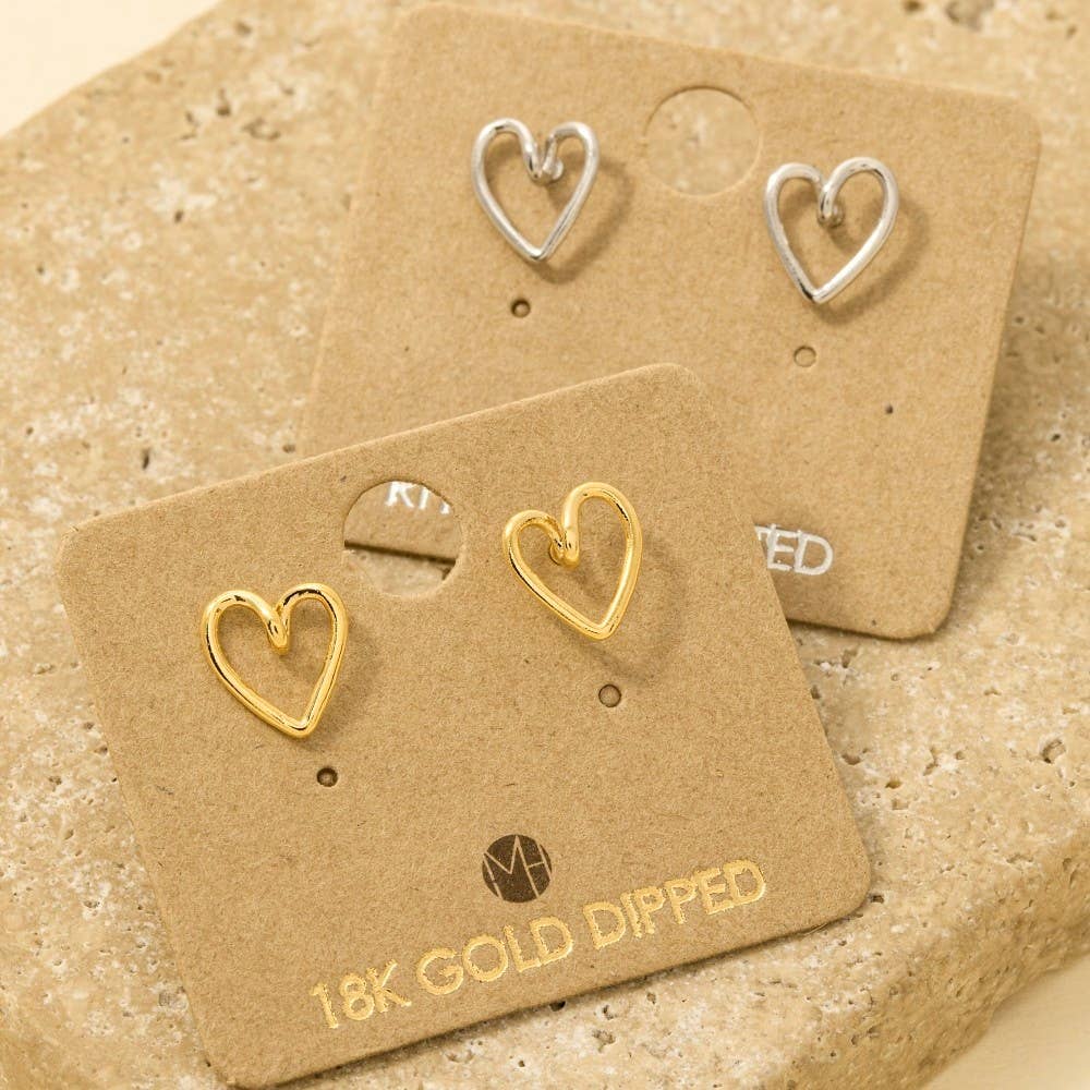 Gold Dipped Wire Heart Stud Earrings: G