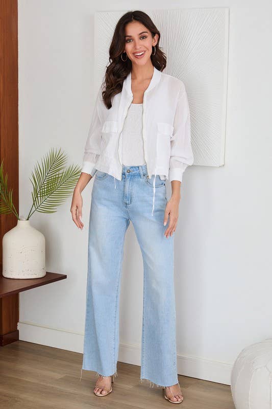 ROUGH EDGE CUT HIGH-WAIST WIDE DENIM PANT(F335-DENIM): L