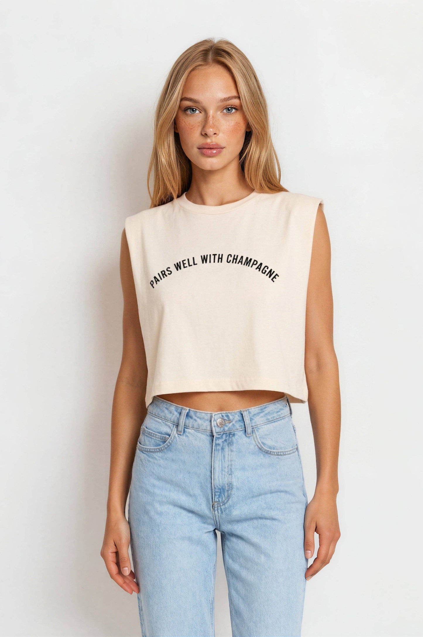 Pairs Well with Champagne® Garment Dyed Muscle Tee: Faded Cream / L