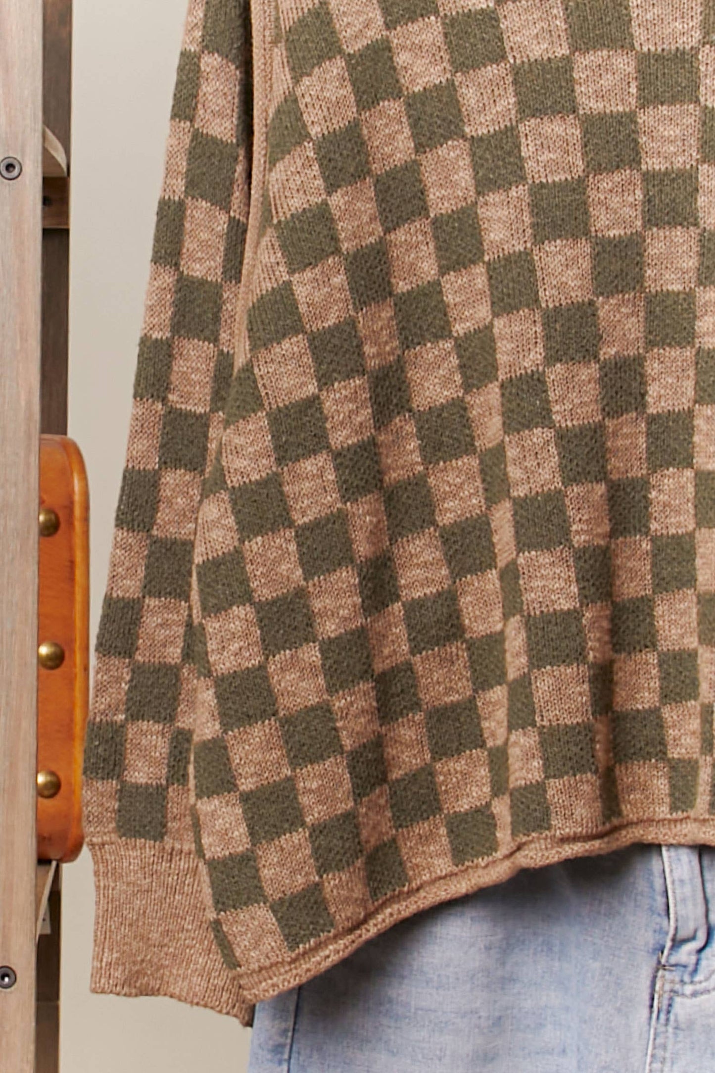 Checker Knit Sweater: Olive / M