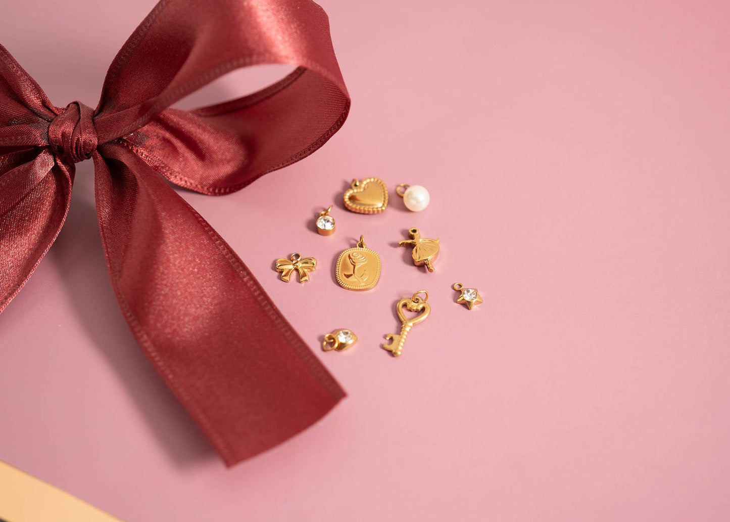 18K Gold PVD Stainless Steel Ribbon Bow Charm: Gold