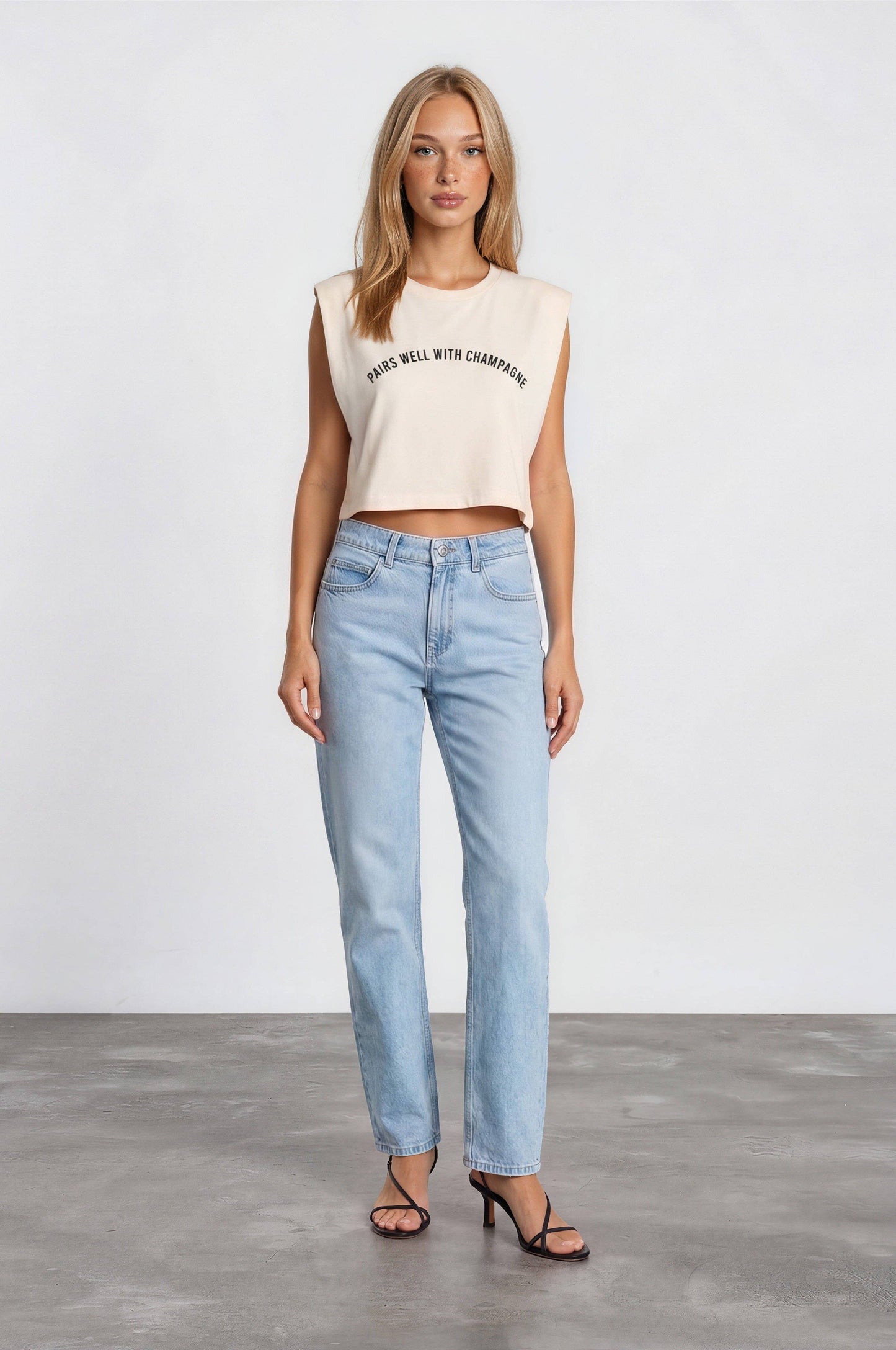 Pairs Well with Champagne® Garment Dyed Muscle Tee: Faded Cream / L