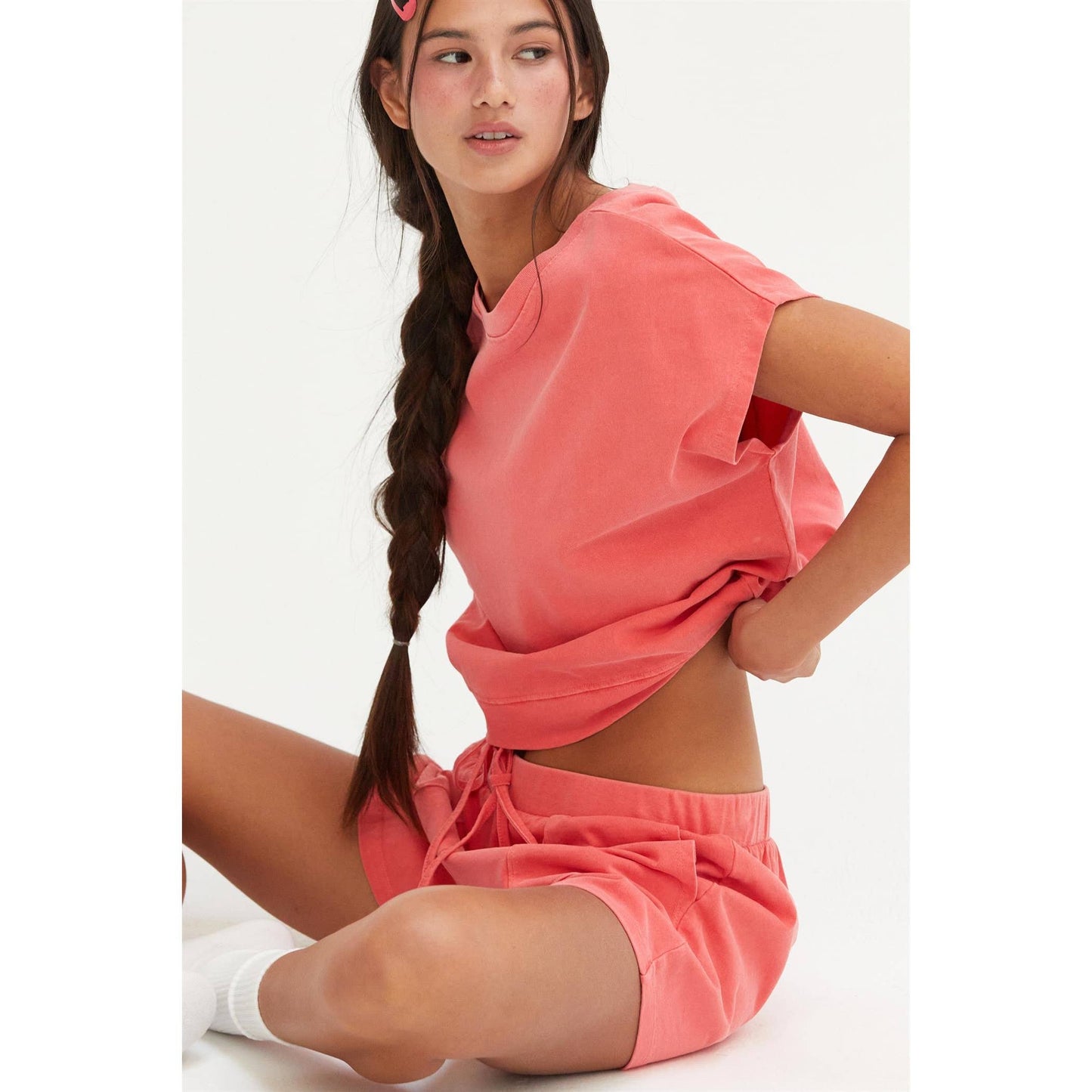 DZ25A913-SET-Matching Top And Shorts Set: ORANGE / S-M-L(2-2-2)