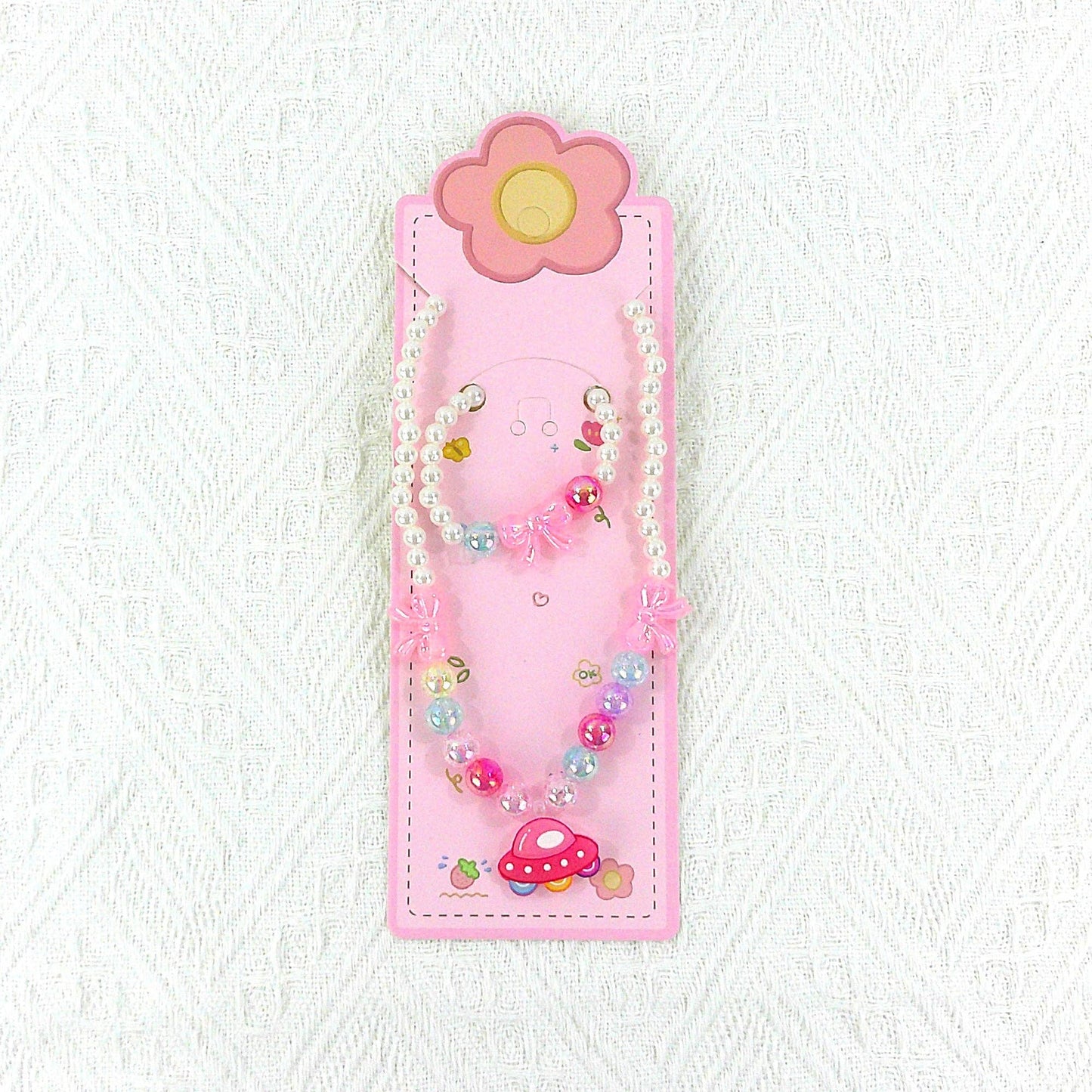 KIDS BEADS CHARM NECKLACE AND BRACELET JEWELRY SET 4315-1 : FLOWER