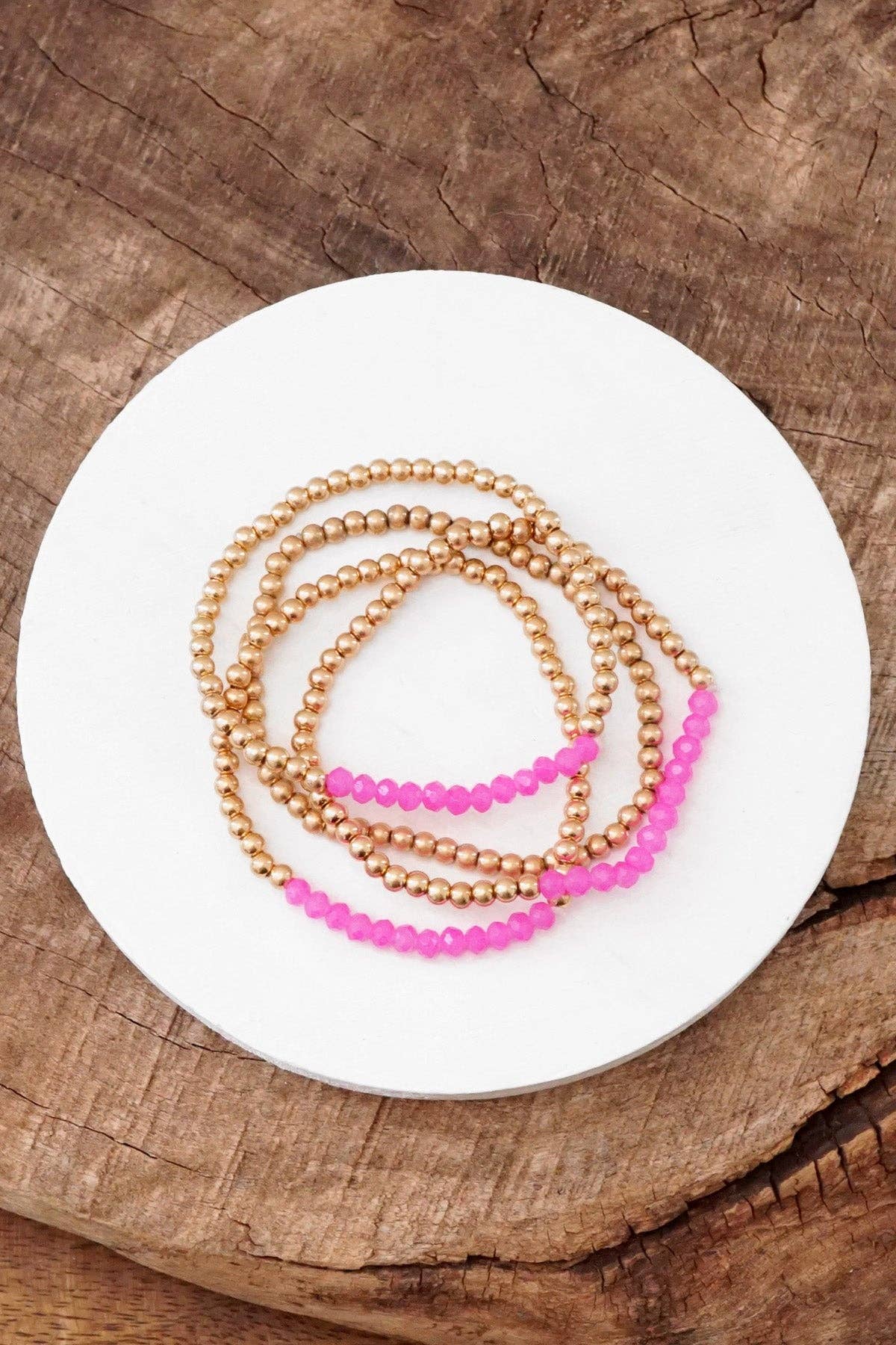 Bracelet stack Small Worn Gold Glass beads Pink Mint Denim: Beige