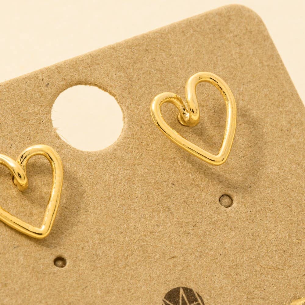 Gold Dipped Wire Heart Stud Earrings: G