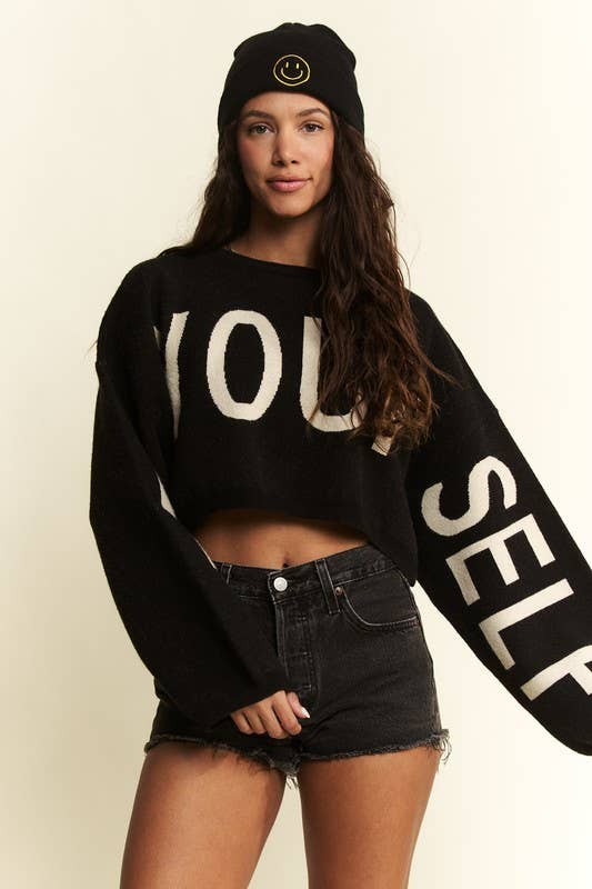 BE YOUR SELF SWEATER CROP TOP: OATMEAL / S/M