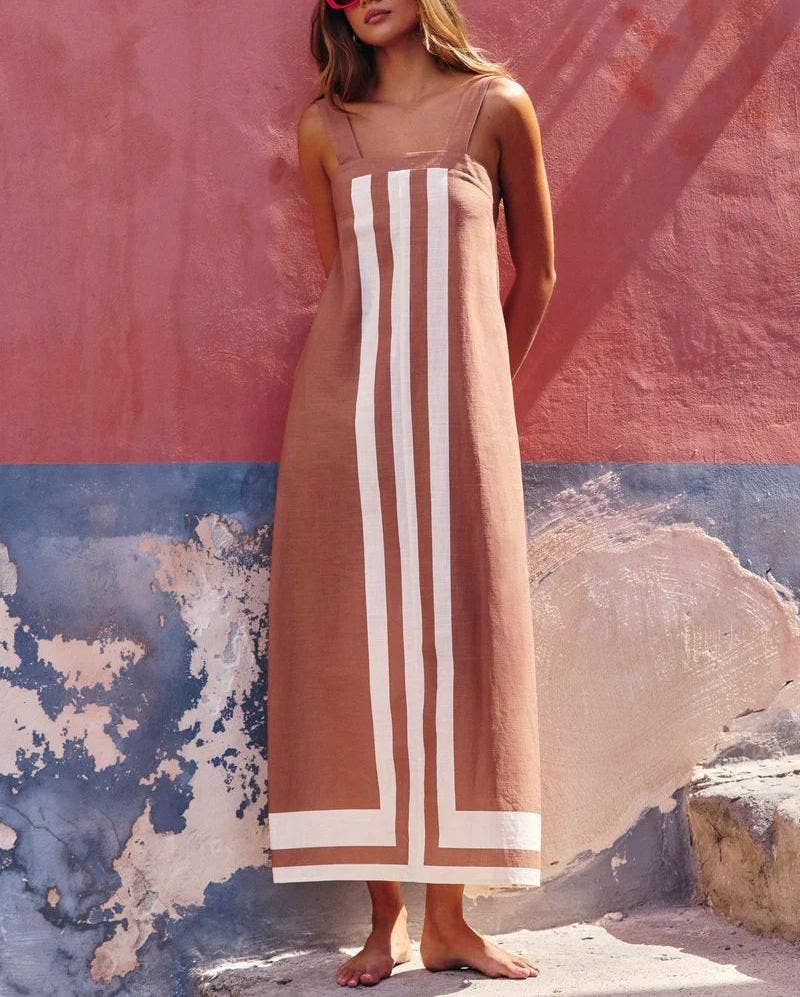 Colorblocked resort slip maxi dress: Red / XL