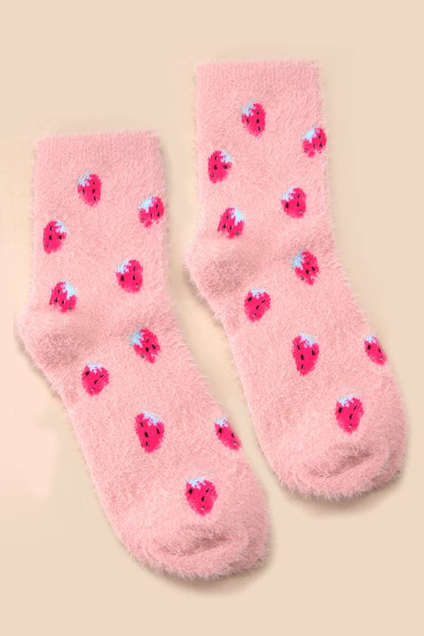 WARM CHINLON SOFT FLEECE FUZZY SOCKS | 40S02053: STRAWBERRY PINK