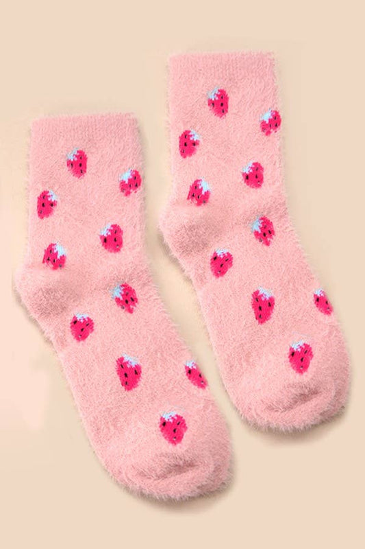 WARM CHINLON SOFT FLEECE FUZZY SOCKS | 40S02053: STRAWBERRY PINK