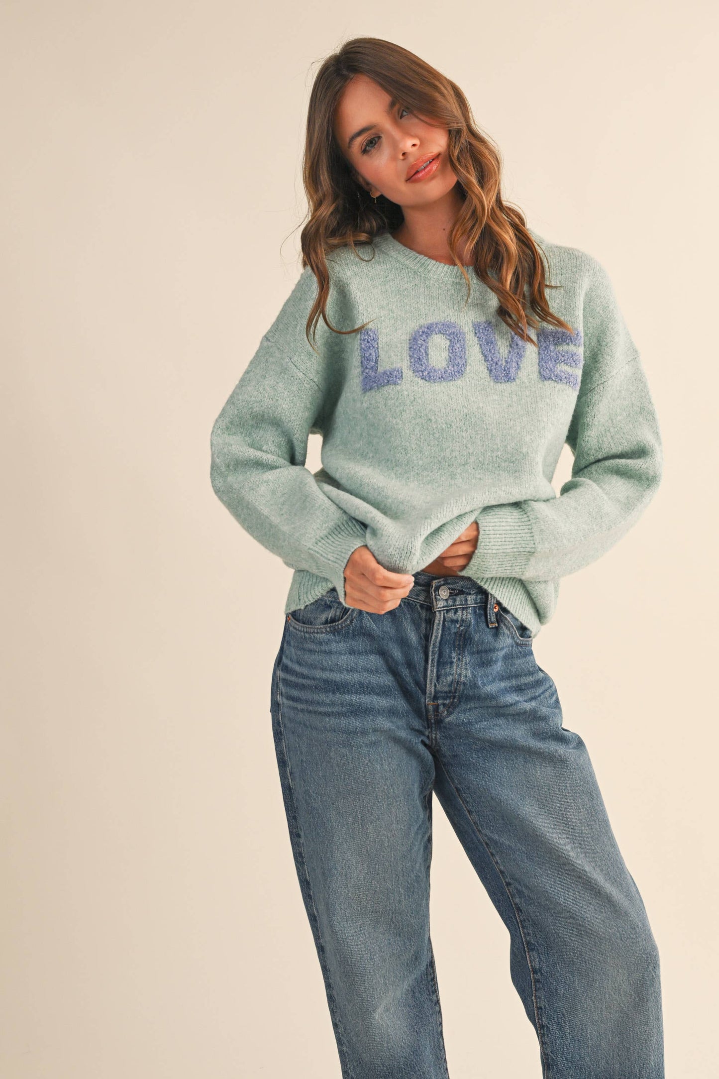 IT4433 LOVE COZY SOFT SWEATER TOP: SAGE / L
