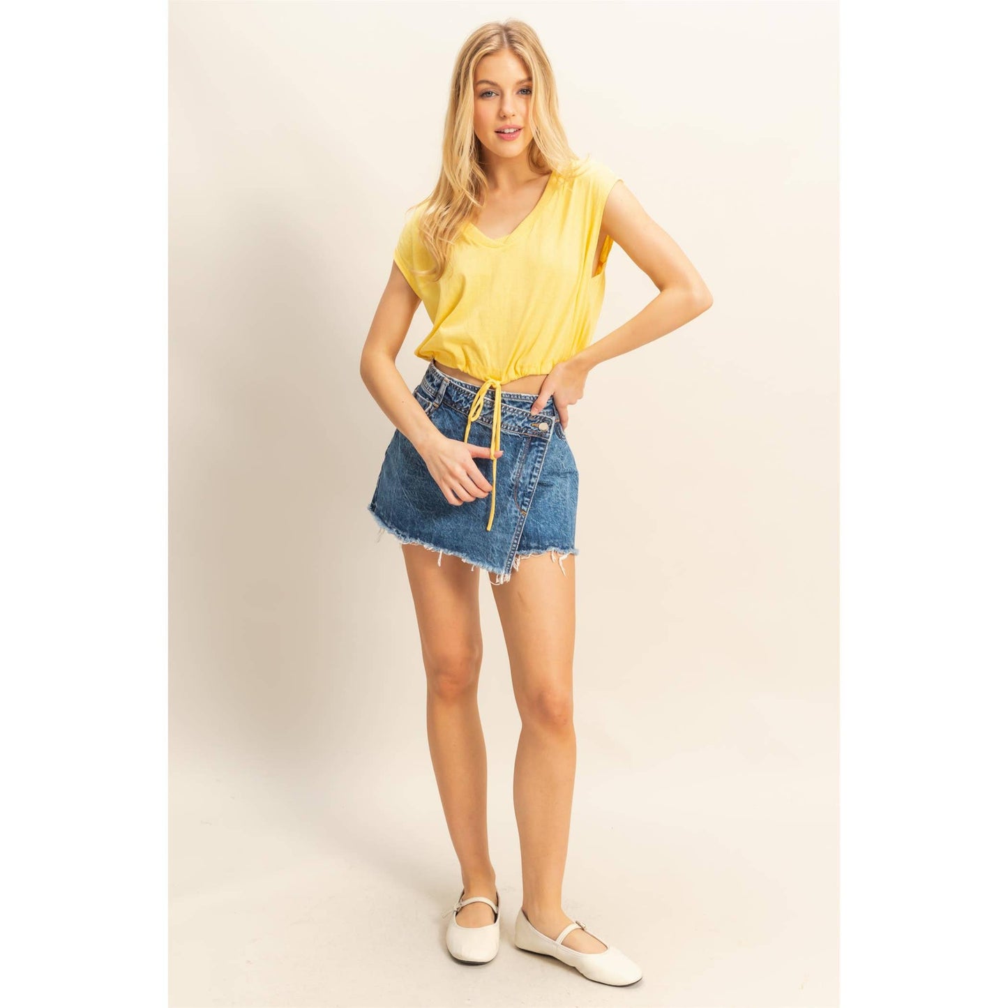 HF25C879-Cap Sleeve Drawstring Waist Knit Top: PINK / S-M-L(2-2-2)