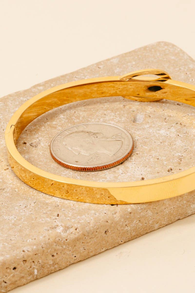 Stainless Steel Pave Belt Style Hinge Bangle Bracelet: G