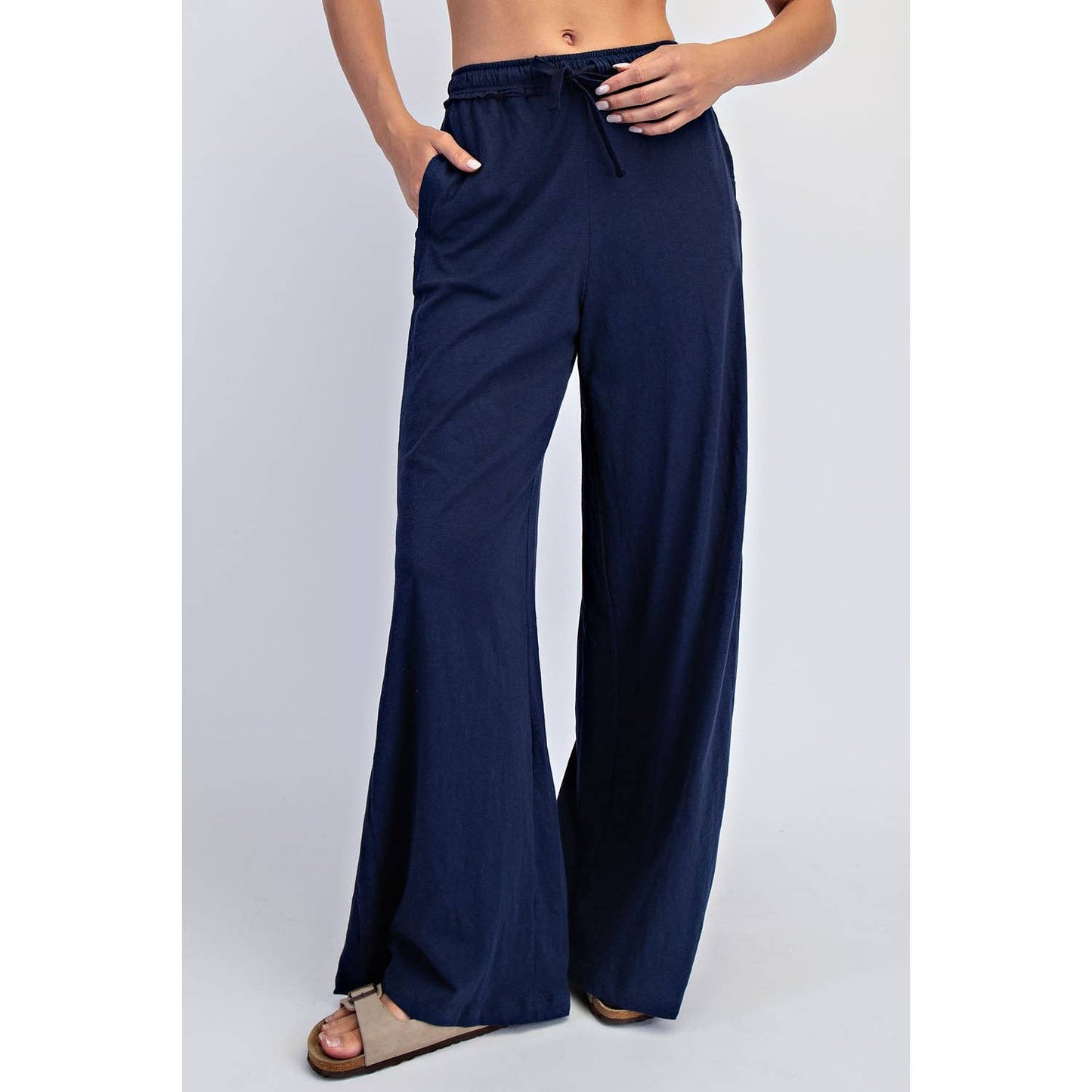 COTTON SLUB LOUNGING WIDE PANT: Espresso