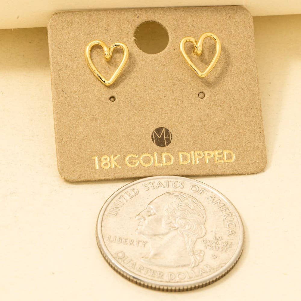 Gold Dipped Wire Heart Stud Earrings: G
