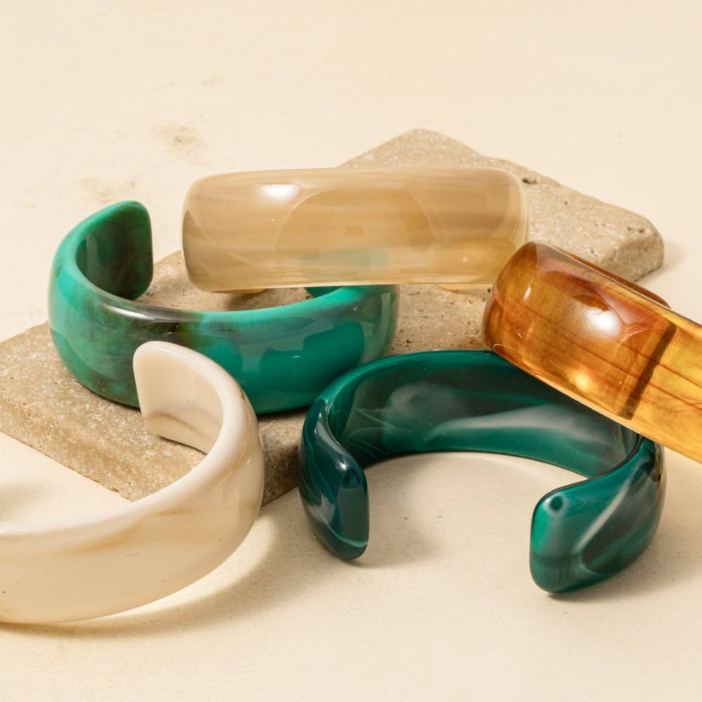 Wide Marble Resin Cuff Bracelet: GN