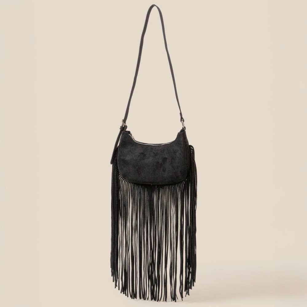 Suede Fringe Crossbody Bag: DBR