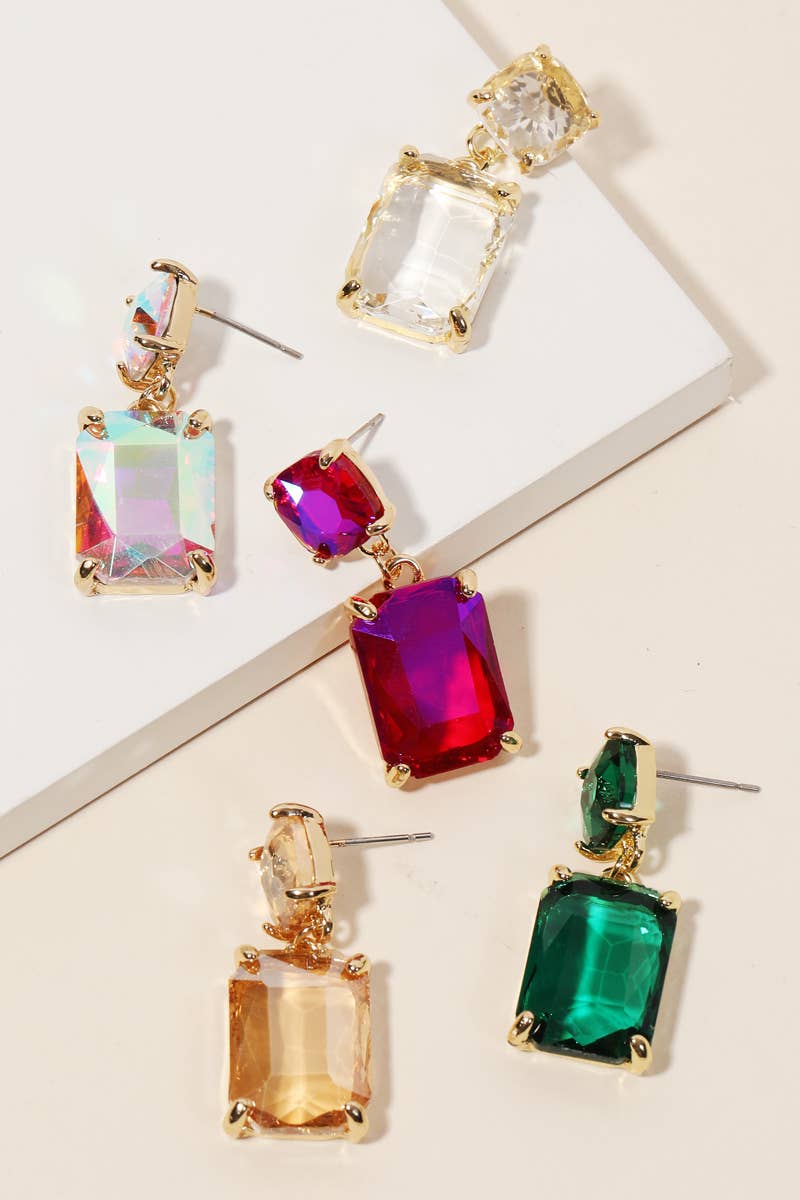 Rectangle Crystal Drop Earrings: GCL