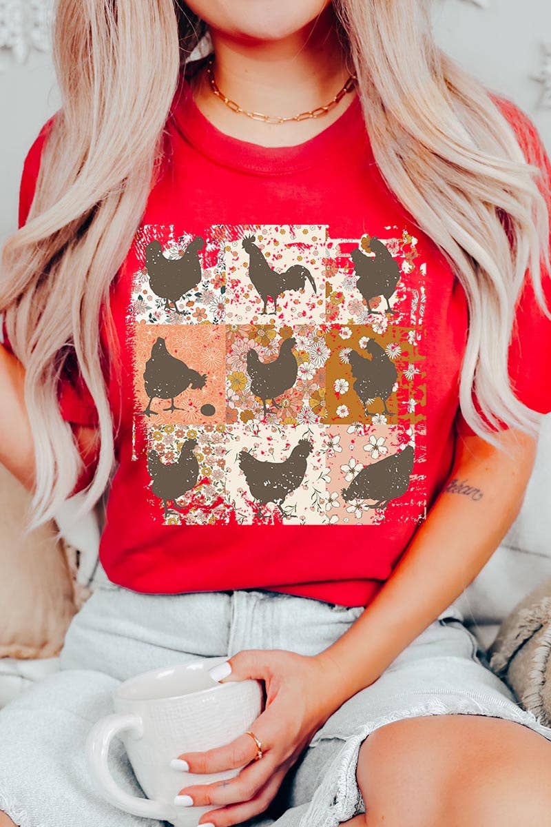 RETRO VINTAGE CHICKENS UNISEX SHORT SLEEVE,GRAPHIC: MAUVE / L