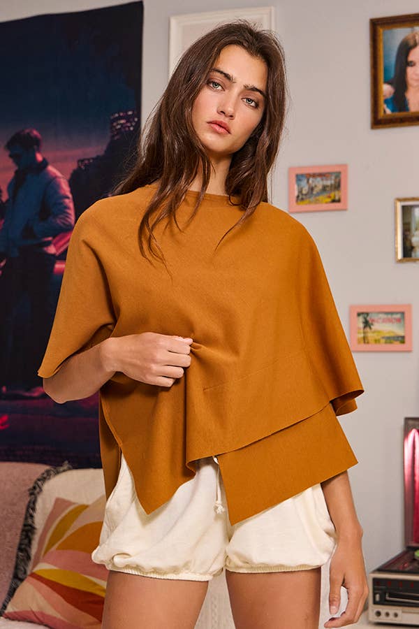 IT2115 Asymmetric & Crossover Hemline Poncho Top: Ivory / S-M-L (2-2-2)