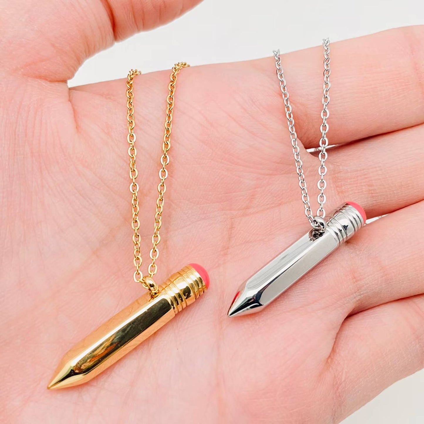 Openable Pencil Stainless Steel Pendant Necklace - FGS: Golden
