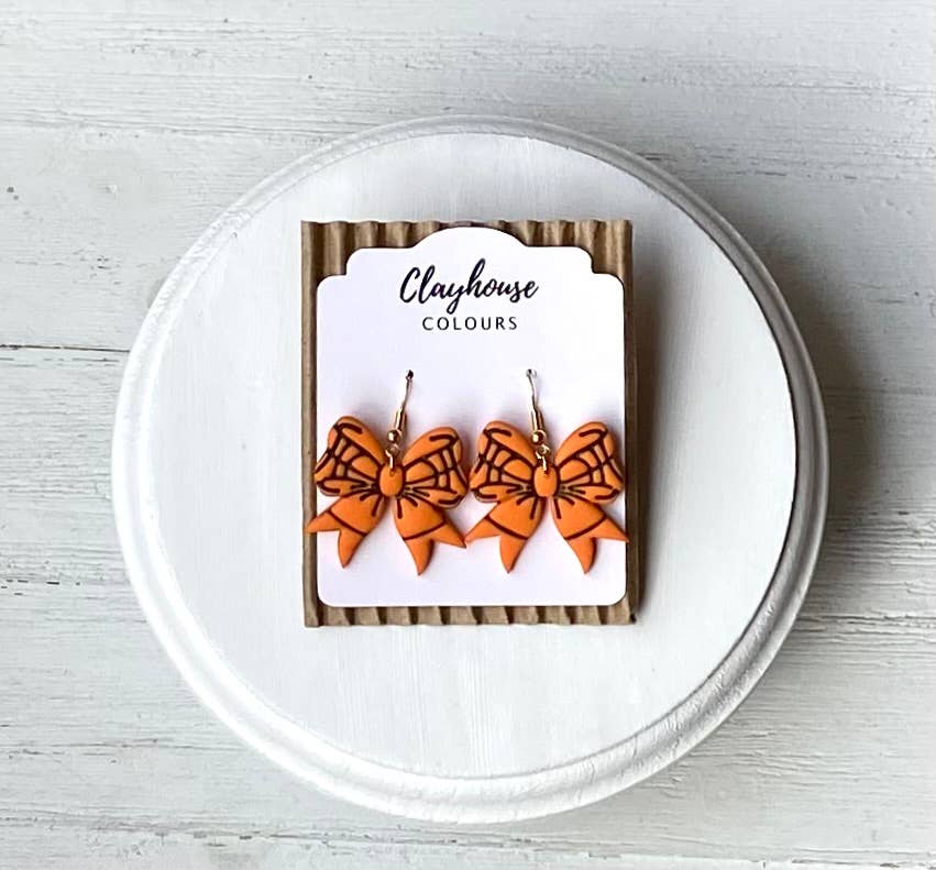 Sports Bow Earrings | Baseball Bows | Softball Bows : Gold Plated / Baseball