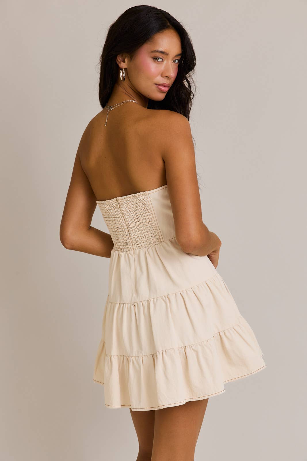 TIERED TUBE DRESS: CREAM / XS