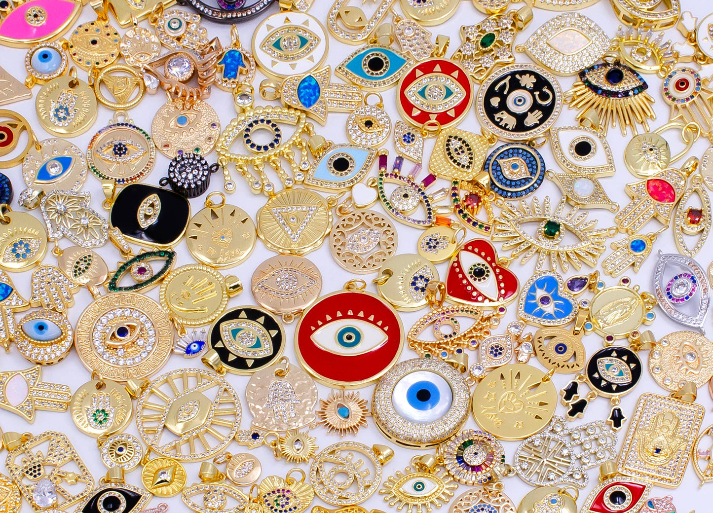 Bulk Gold Evil Eye Charm Bracelet Necklace Charm Bar Supply: 10 pieces