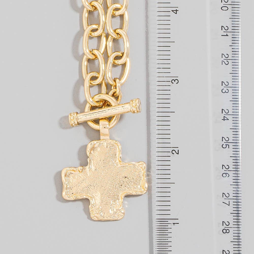Cross Pendant Toggle Chain Necklace: GD