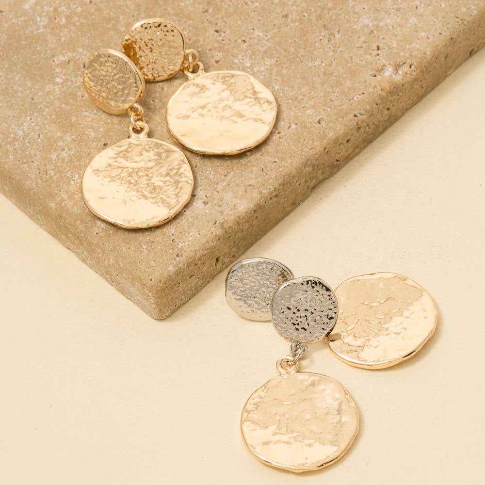 Textured Double Coins Dangle Earrings: GDRH