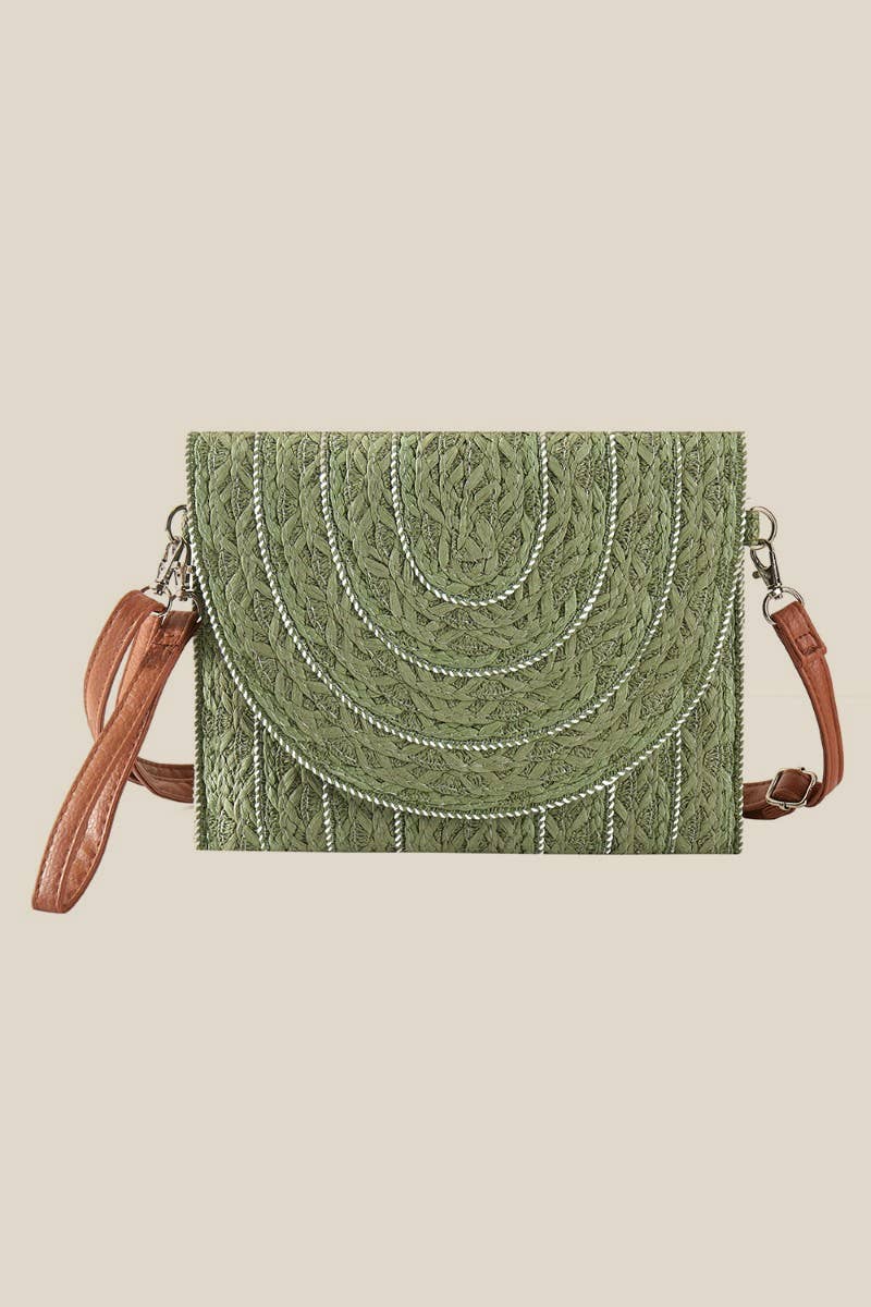 Stitched Straw Envelope Crossbody Bag: OV