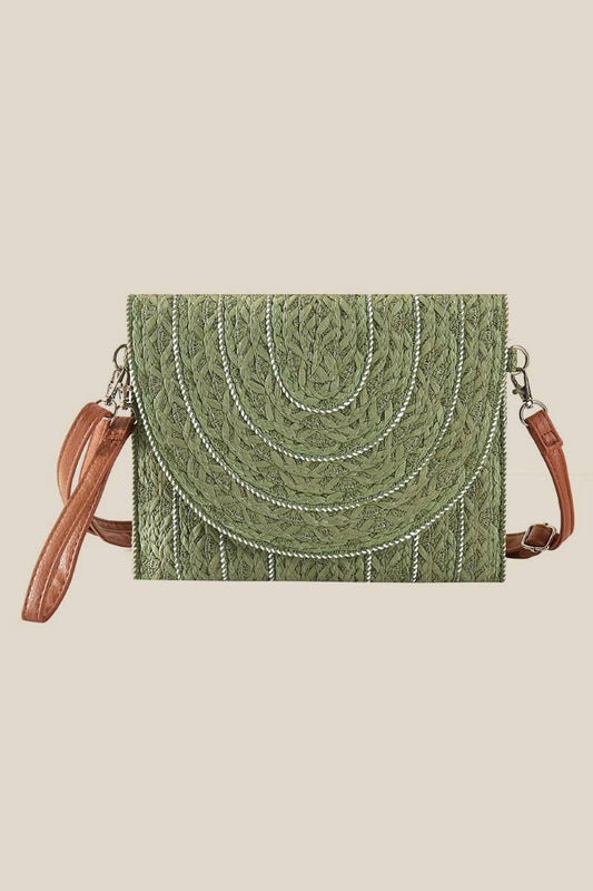 Stitched Straw Envelope Crossbody Bag: OV