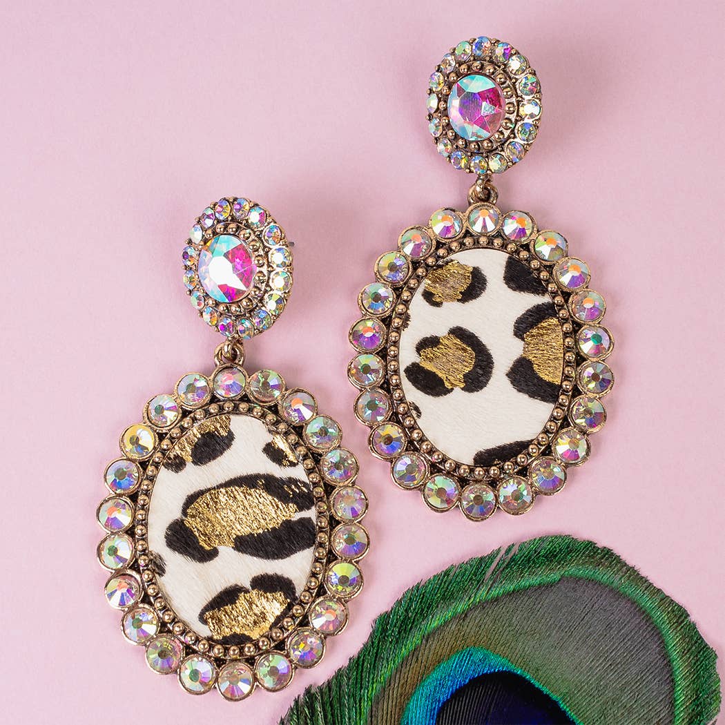 Animal Print Drop Earrings: White