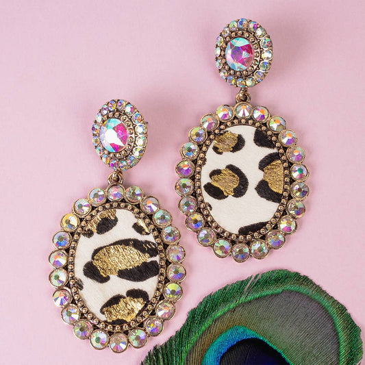 Animal Print Drop Earrings: White