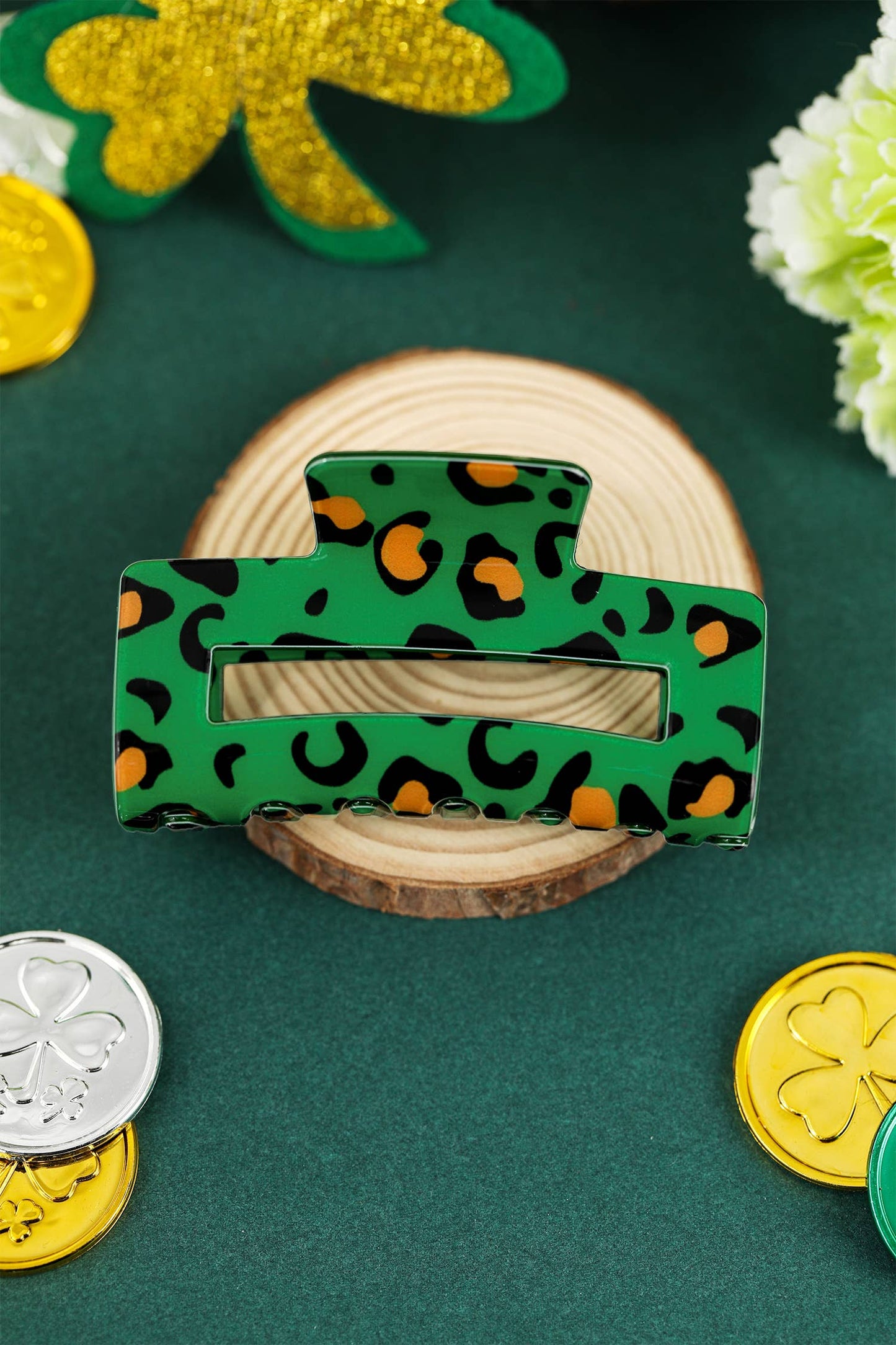 Leopard Print Hair Claw Clip Styling Accessory: Dark Green / ONE SIZE