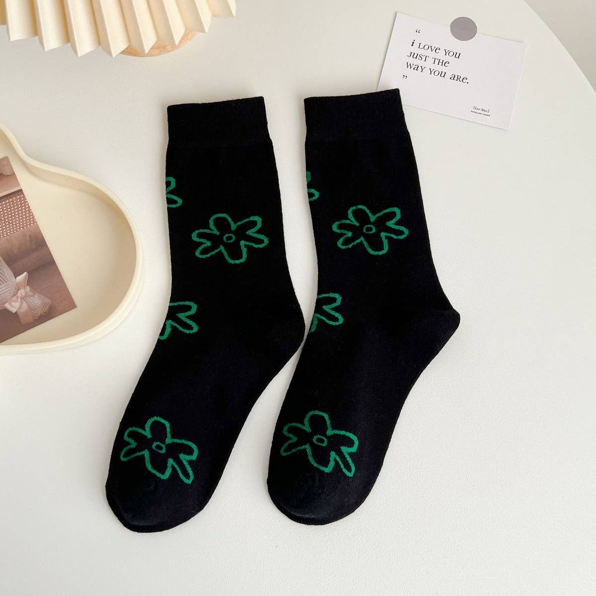 NEW COTTON ALL MATCH EMBROIDERED LOVE HEART SOCKS_CWMS1414: GREEN2 / OS