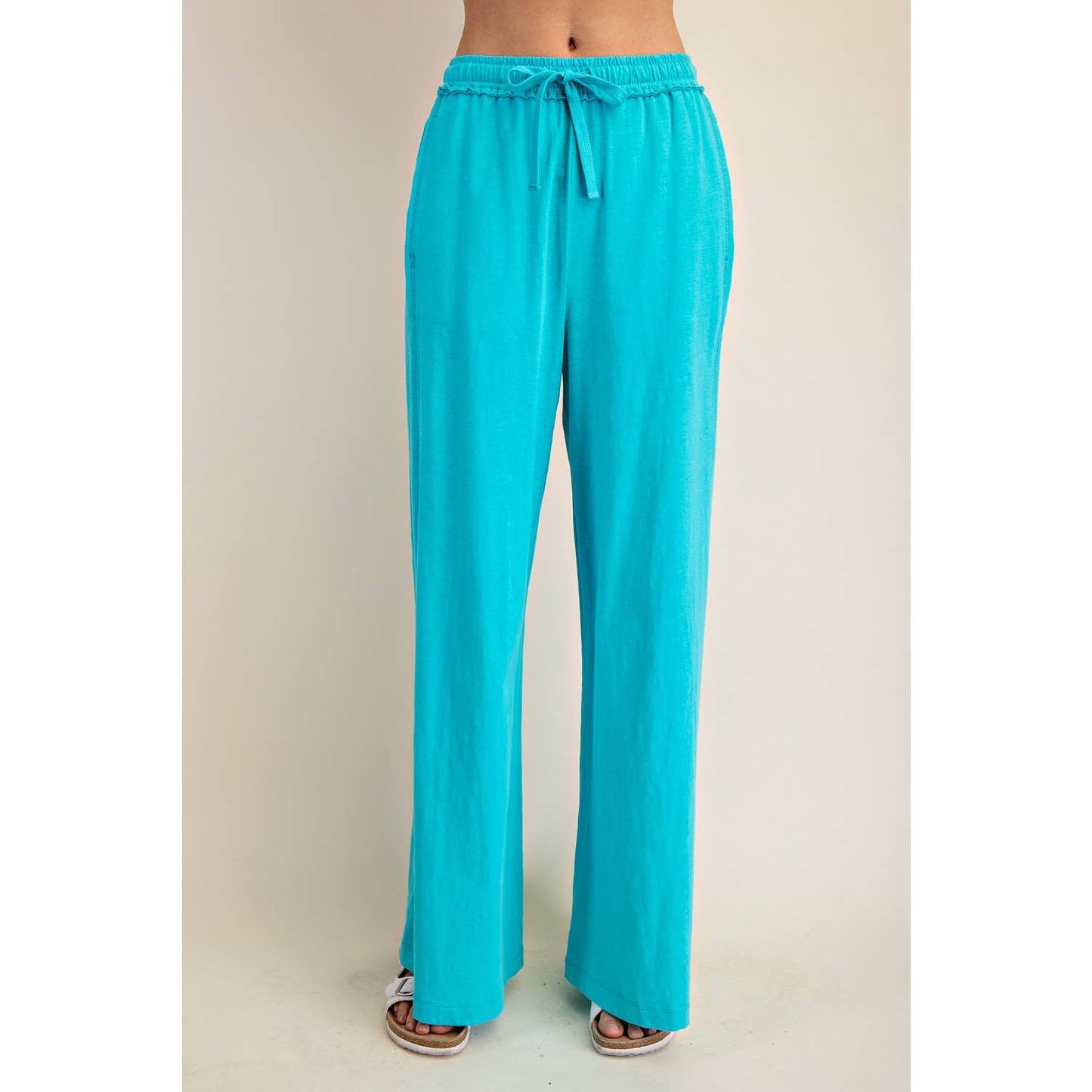 COTTON SLUB LOUNGING WIDE PANT: Espresso