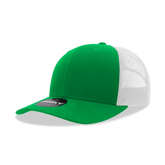 Decky 6021 Classic Trucker Hat, Mid Pro Trucker, 6 Panel Cap: Kelly/White