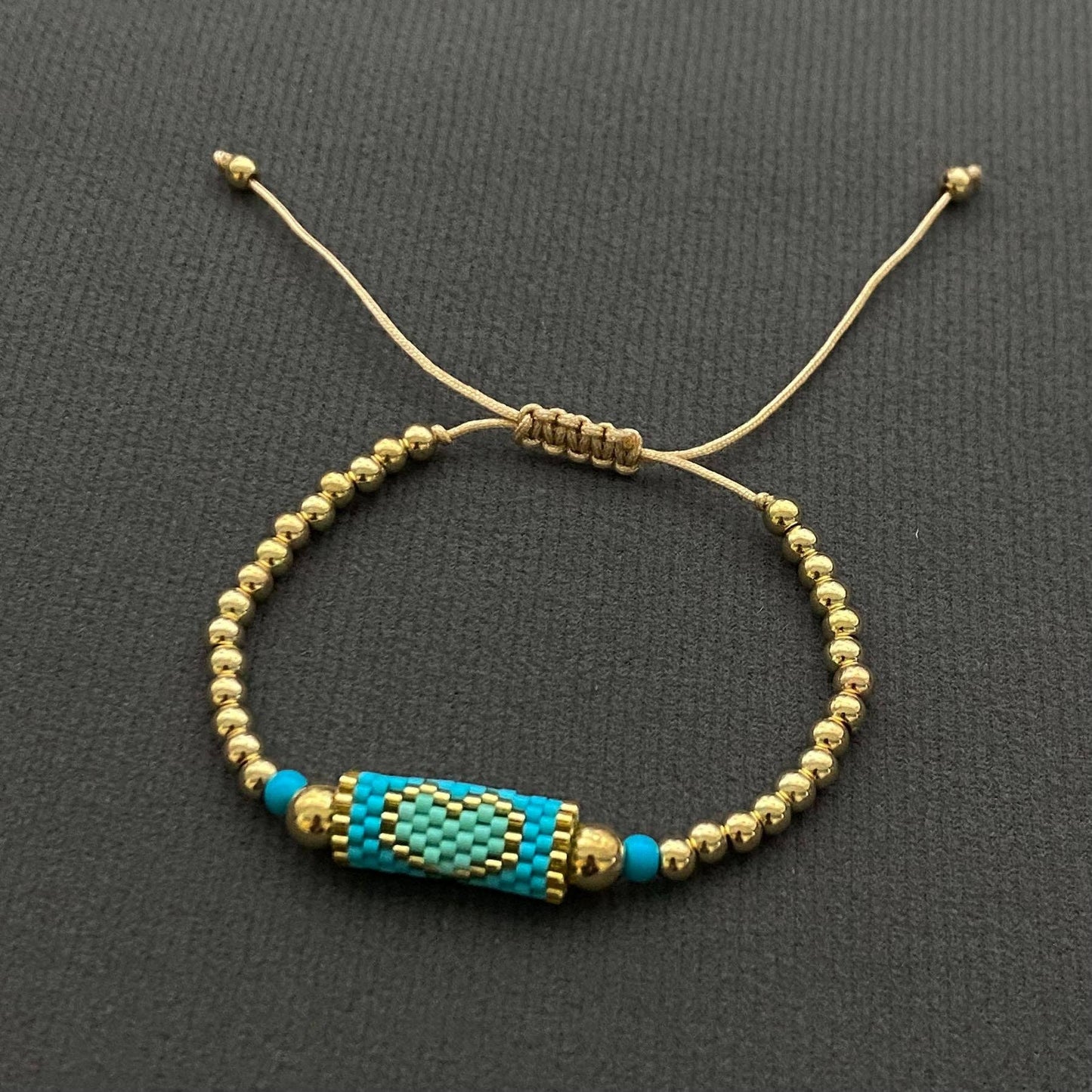 Boho Heart Pattern Seed Beads Charm Bracelet - BJ/SB: I