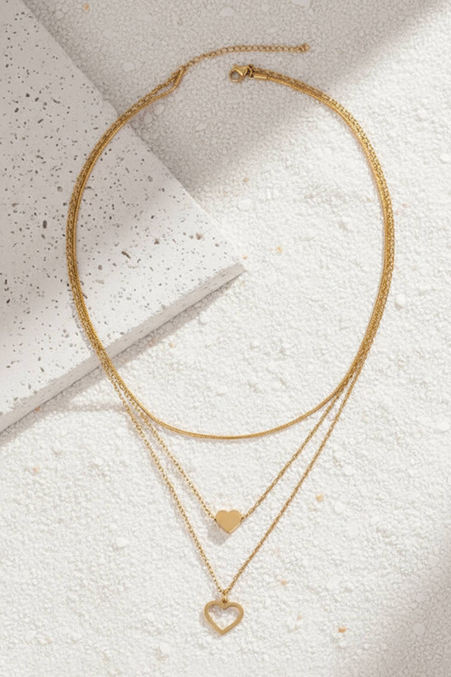 Valentines Plated Triple Layered Heart Necklace Set: Gold / ONE SIZE