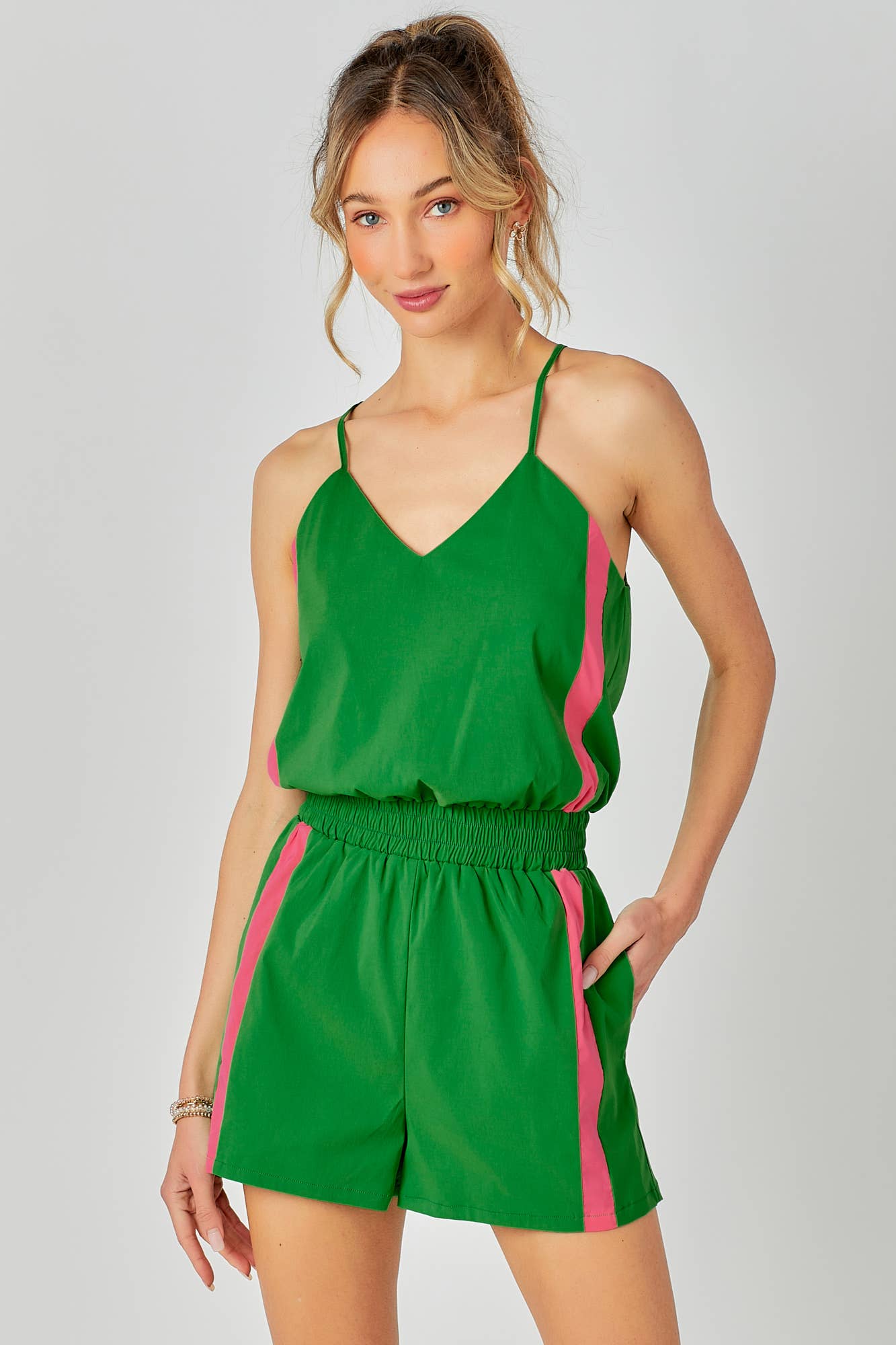 Side Striped Track Romper: ROYAL/WHITE / S