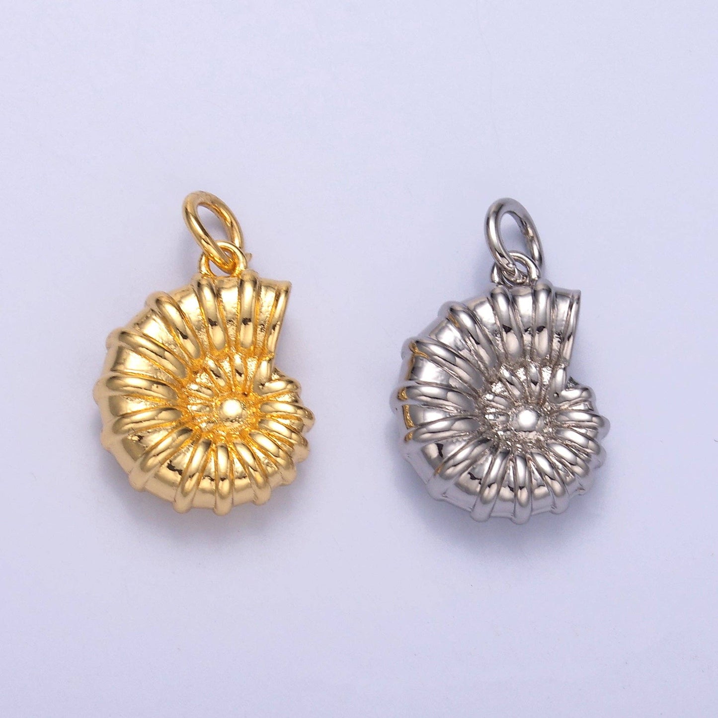 24K Gold Filled Nautilus Shell Multidimensional 3D Charm in Gold & Silver | N014: Silver
