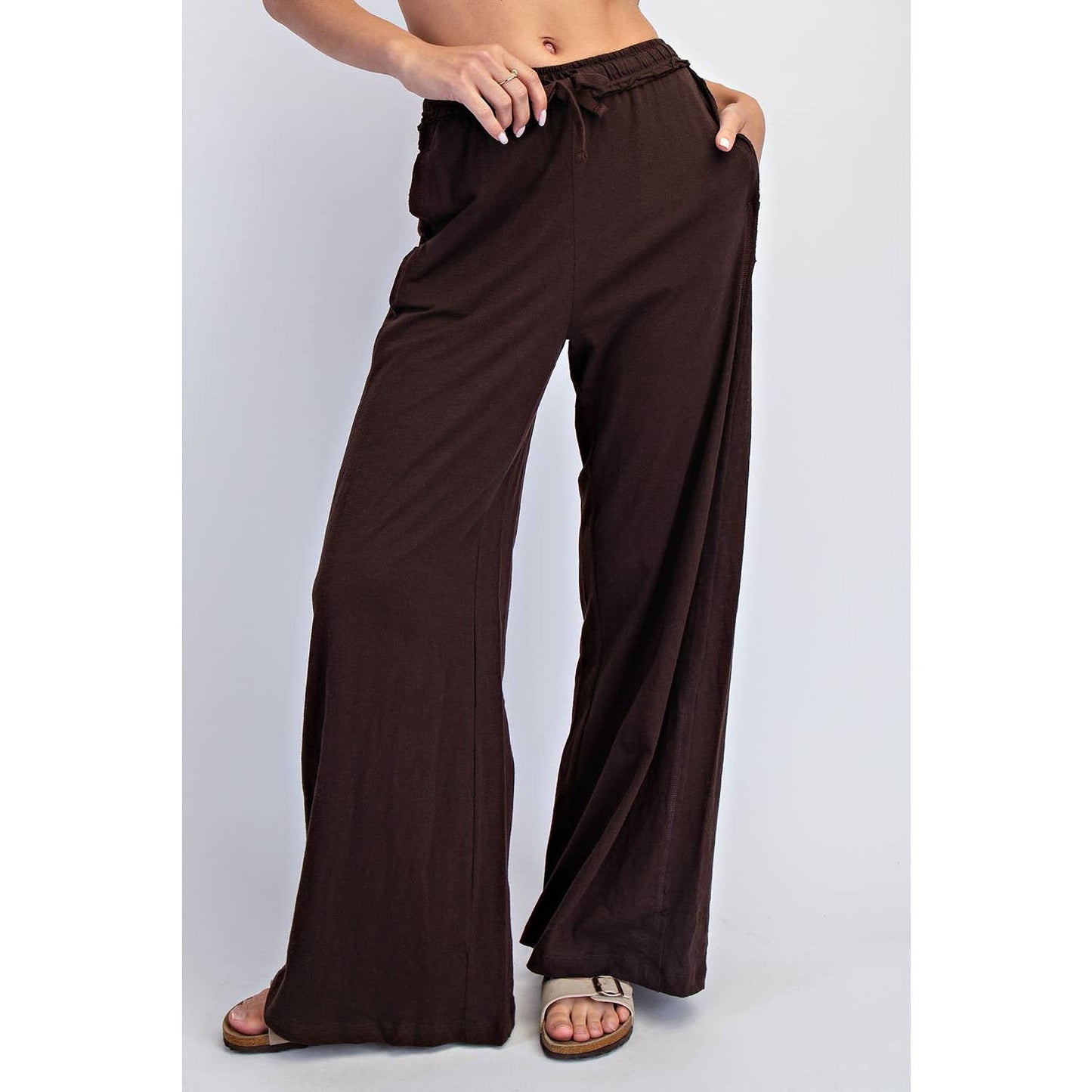 COTTON SLUB LOUNGING WIDE PANT: Espresso