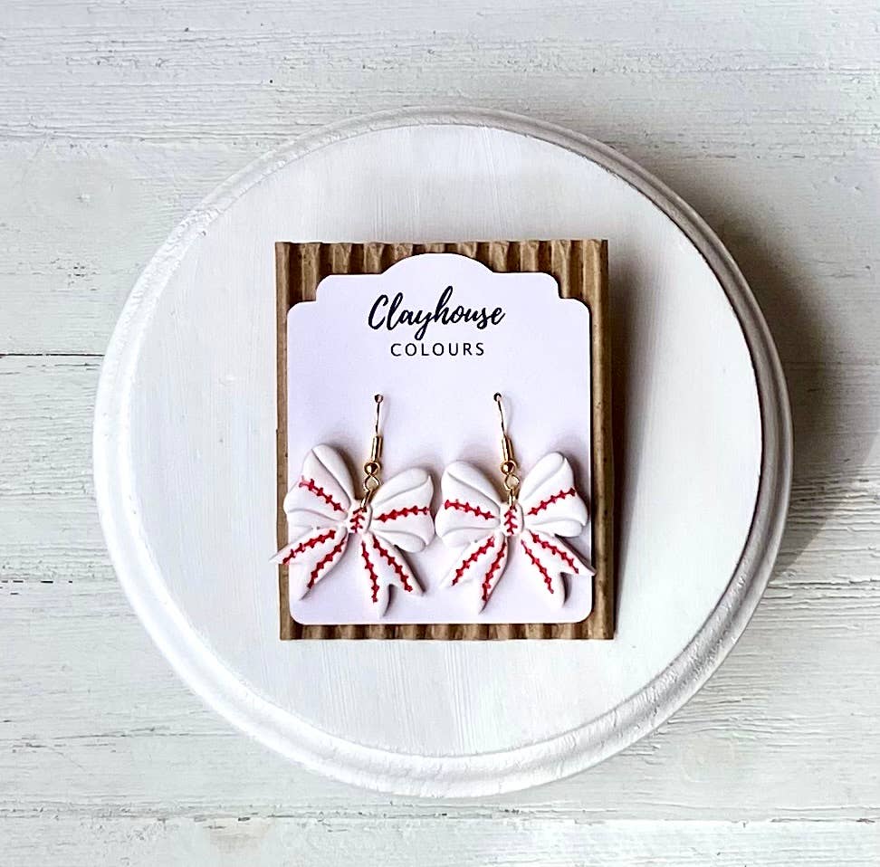 Sports Bow Earrings | Baseball Bows | Softball Bows : Gold Plated / Softball