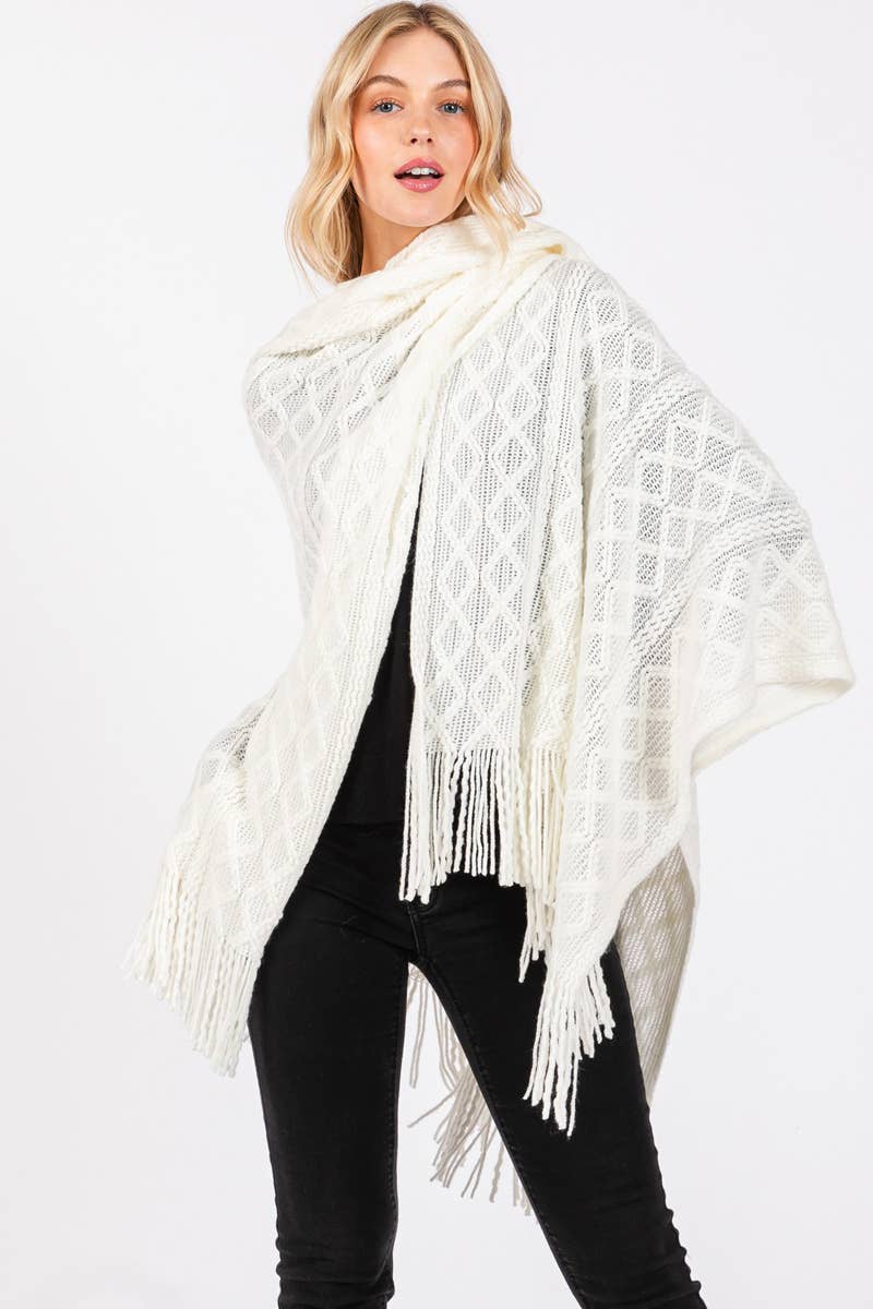 Diamond Pattern Tassel Ruana: BE