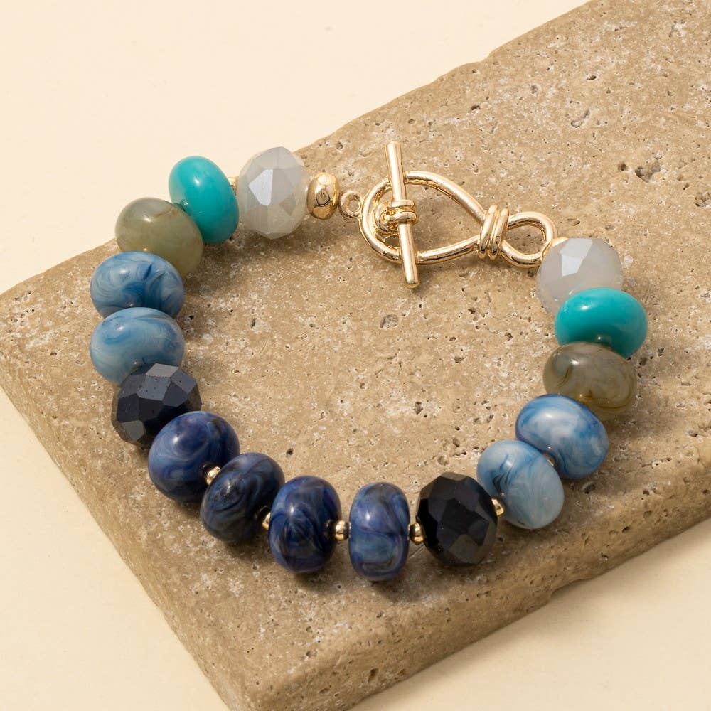Mixed Faceted And Marble Resin Disc Beaded Toggle Bracelet: MUL