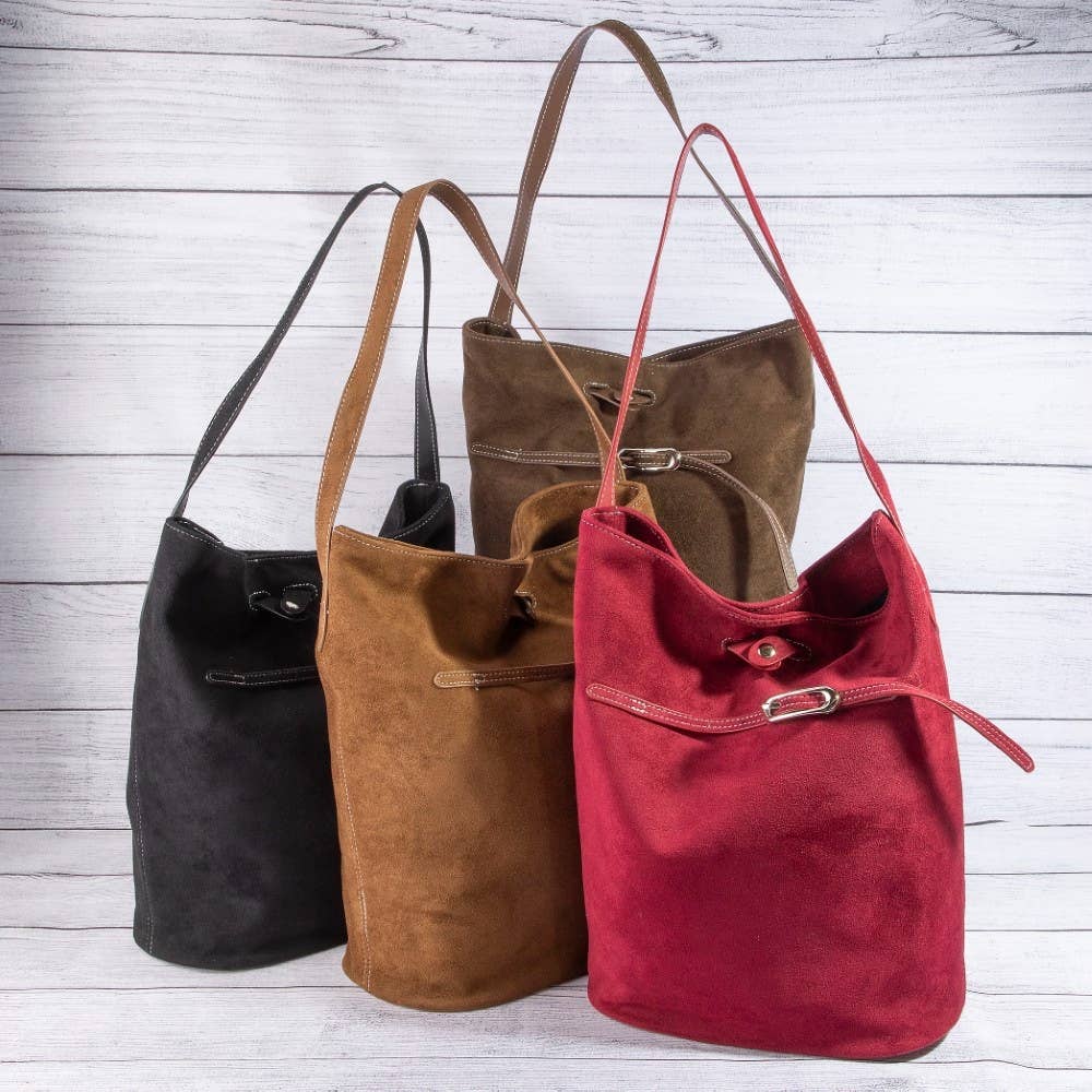 Belt Closure Vegan Leather Bucket Bag: LBR
