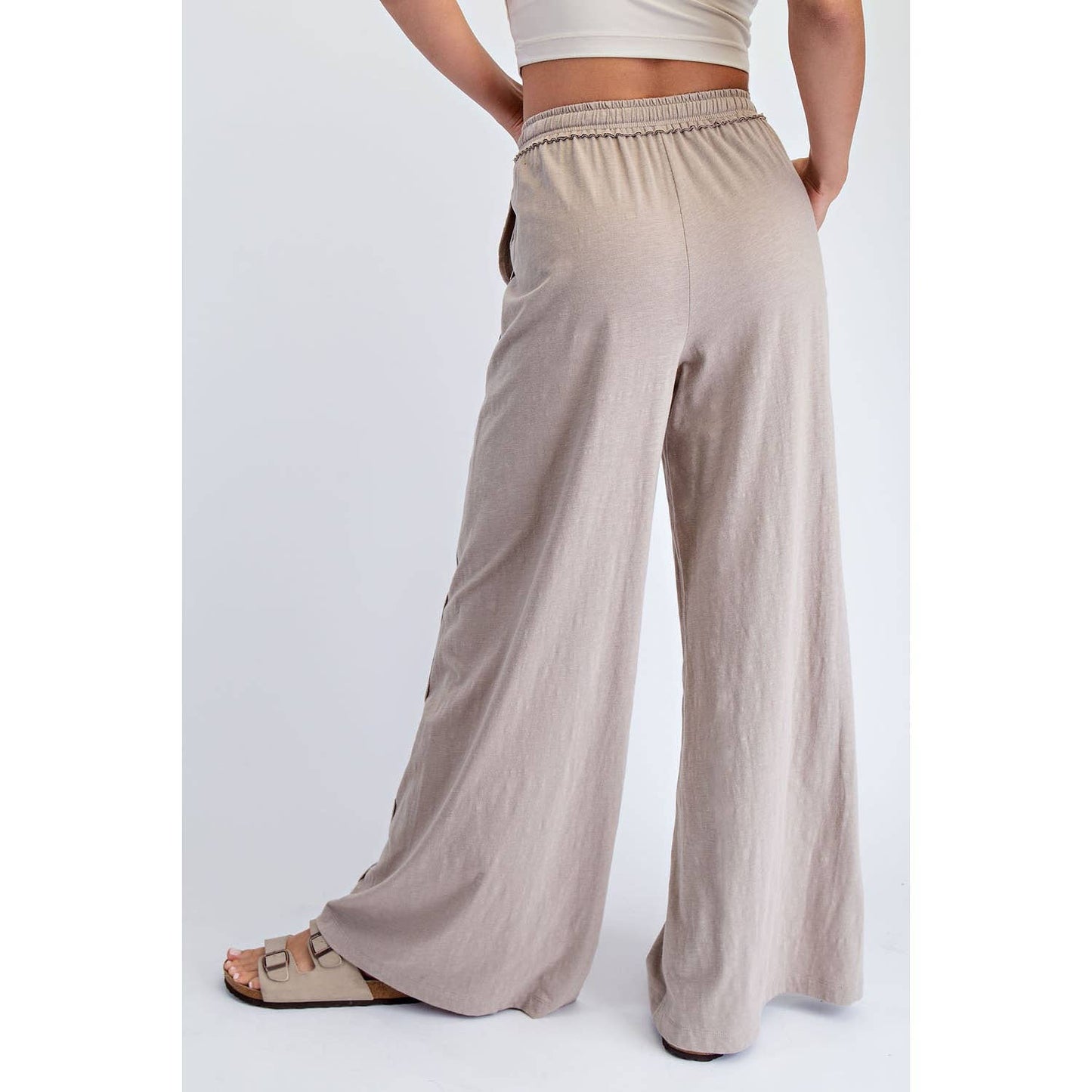 COTTON SLUB LOUNGING WIDE PANT: Espresso