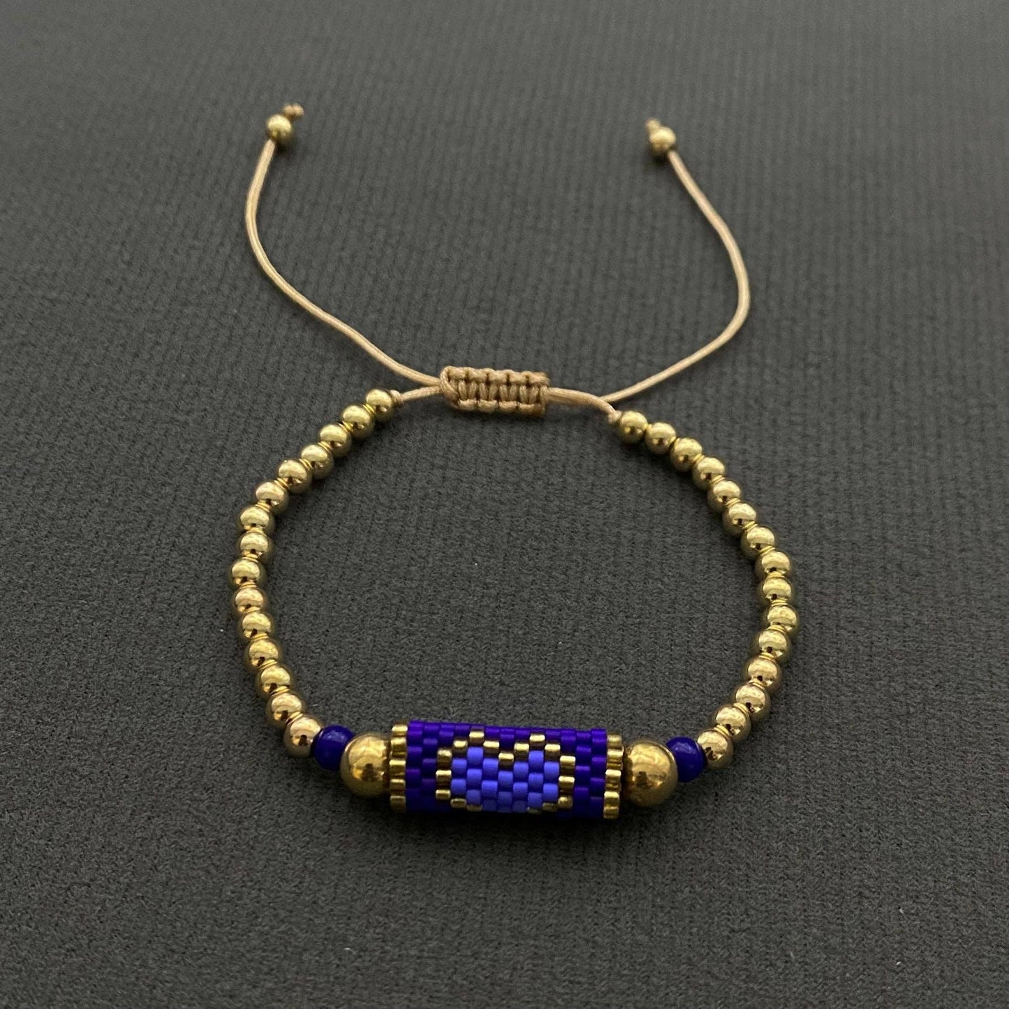 Boho Heart Pattern Seed Beads Charm Bracelet - BJ/SB: G